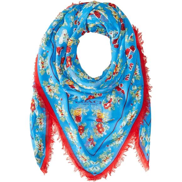 COACH Floral Woven 54 X 54 Oversized Square Azure One Size 11110 - Picture 1 of 2